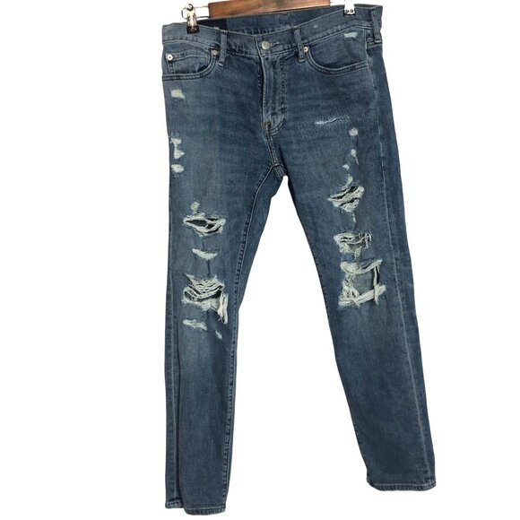 Abercrombie & Fitch Mens Distressed Skinny Tapered Jeans 31 x 30 Medium Wash